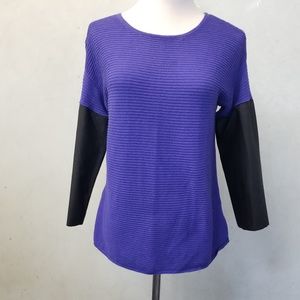 Ellen Tracy faux leather 3/4 sleeve top (S14)